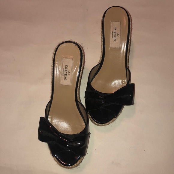 Valentino Black Patent Leather Bow Women Wedges - Picture 5 of 5